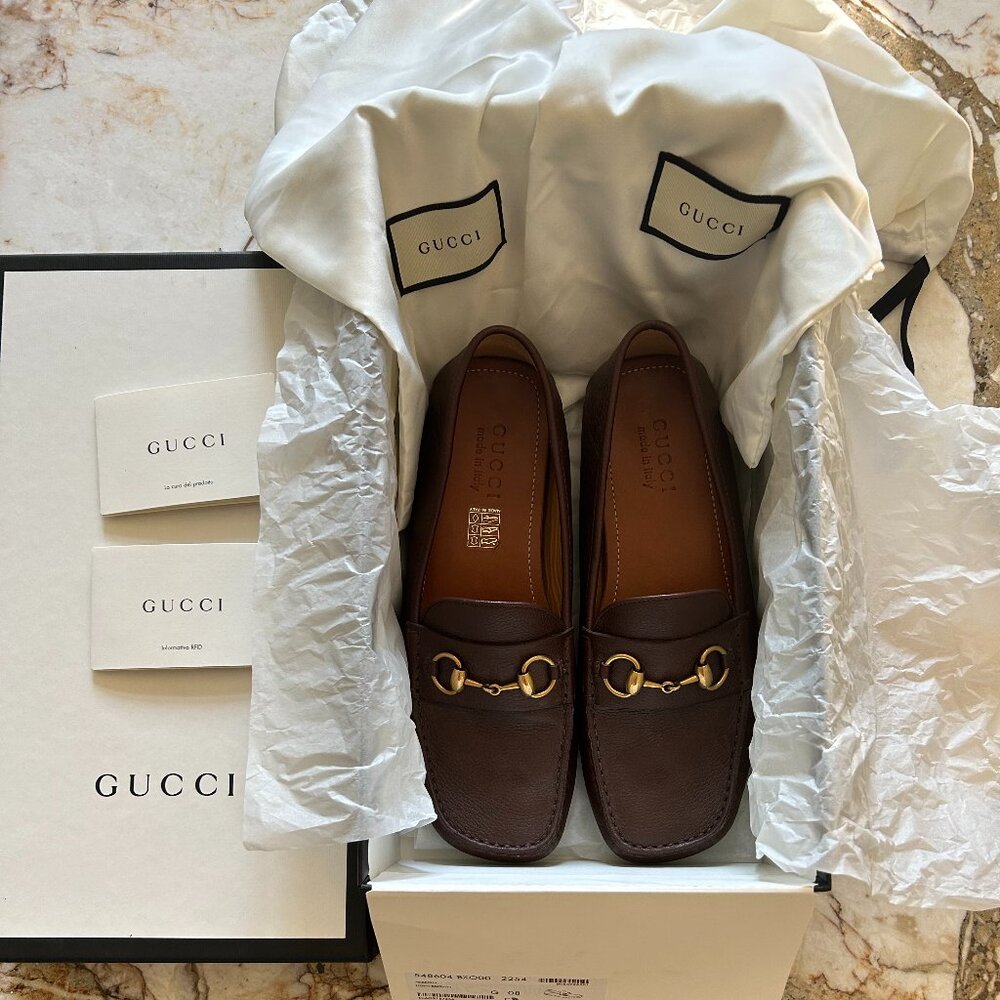 Gucci Hebron Calfskin Men's Horsebit Loafers UK 8.0 Light Brown